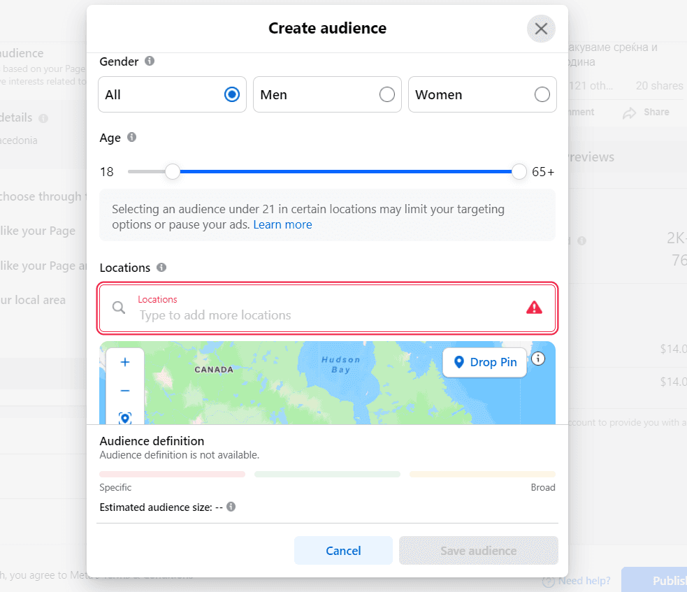 Example of detailed audience targeting